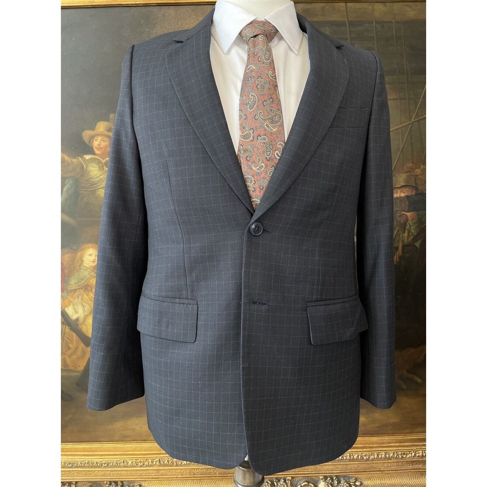BESPOKE en elle 36S Black Small Check Wool 2Btn Blazer Jacket Sport Coat‎
